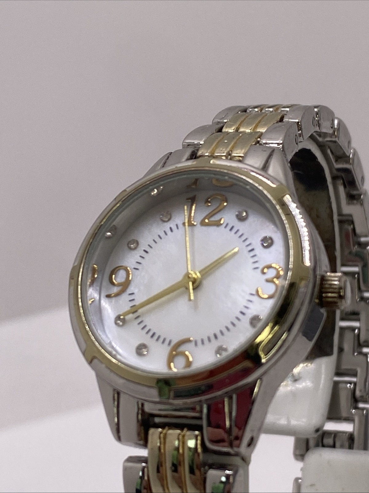Womens Silver Gold Mop Dial Watch New Battery